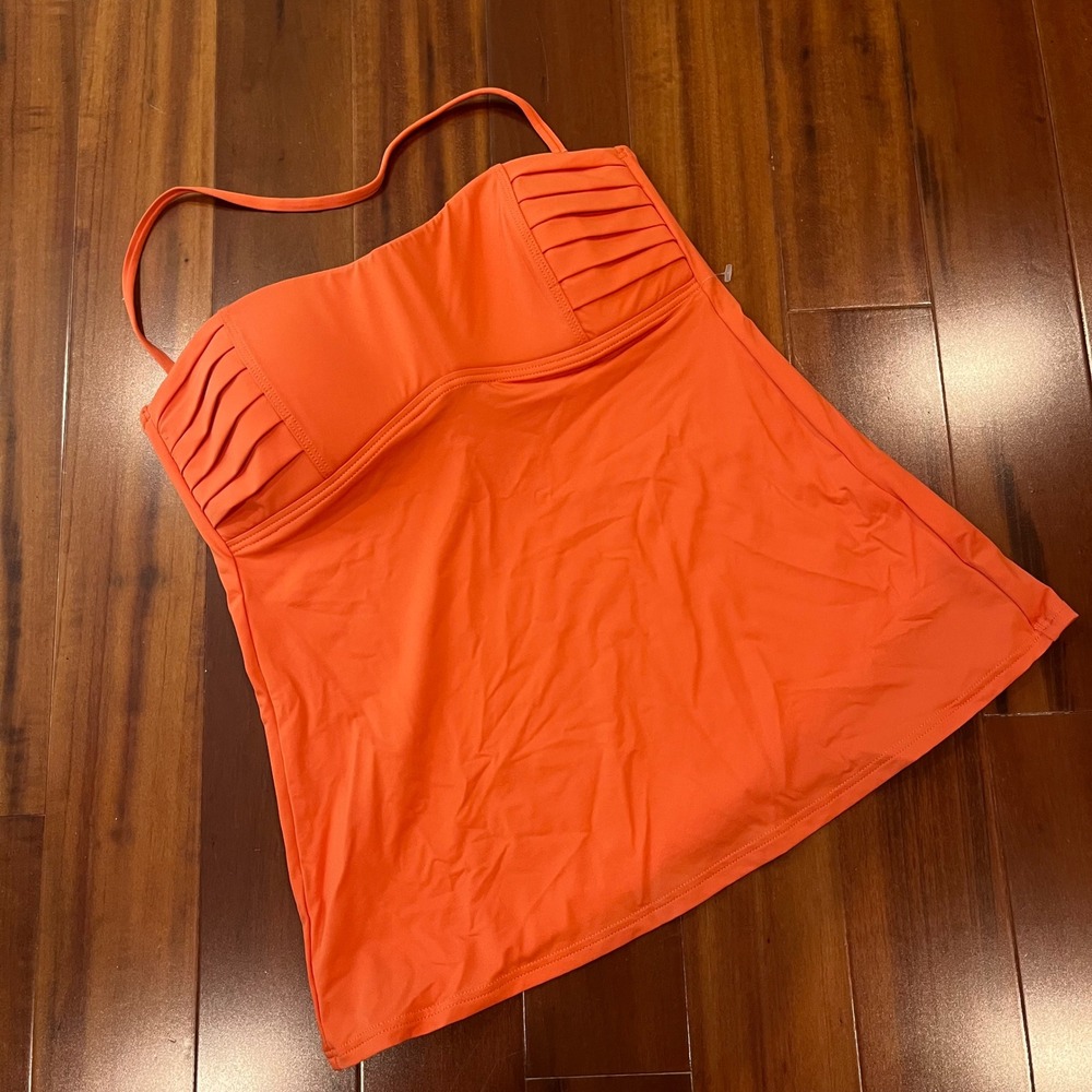 Tommy Bahama Orange Tankini Swim Top Pleated Bandeau Halter Size Extra Small XS